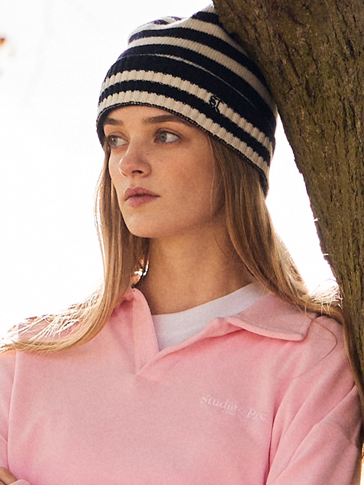 (UNI) Stripe Wool Beanie_Navy