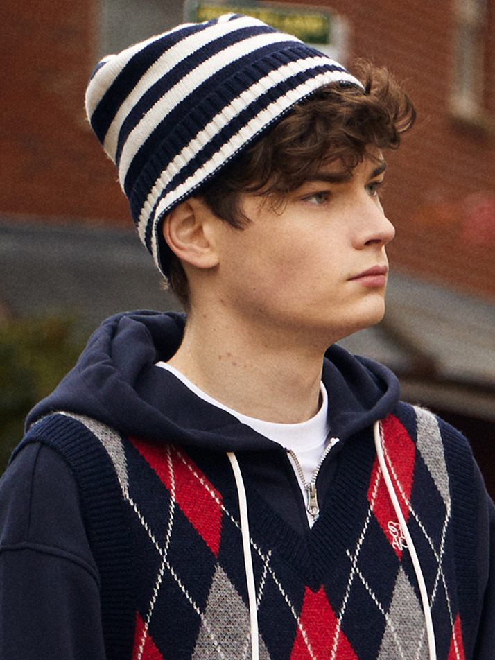 (UNI) Stripe Wool Beanie_Navy