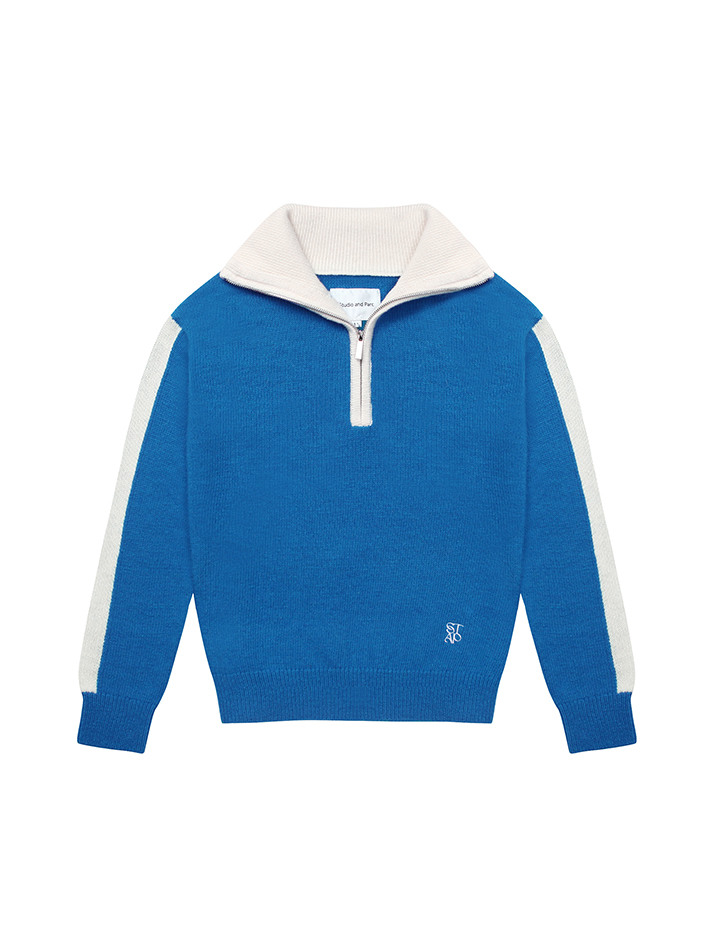 (UNI) Two Tone Half Zip-up Wool Knit_Blue