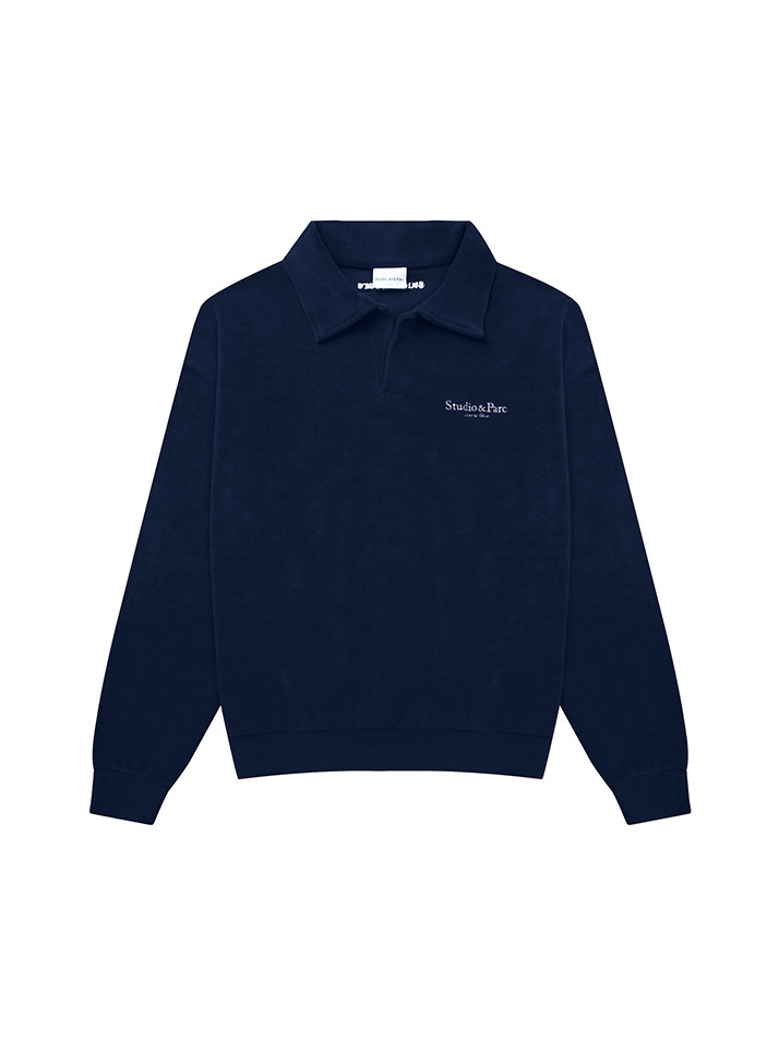 (WOMEN) Velour Spandex Collar T-Shirt_Navy