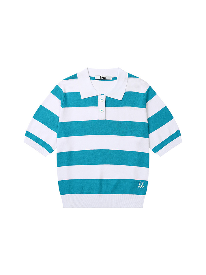 (WOMEN) Collar Stripe Knit_Blue