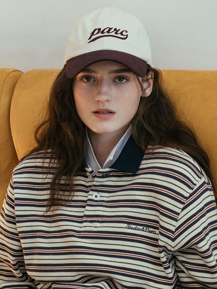 (UNI) Parc Color block Ball Cap_Burgundy