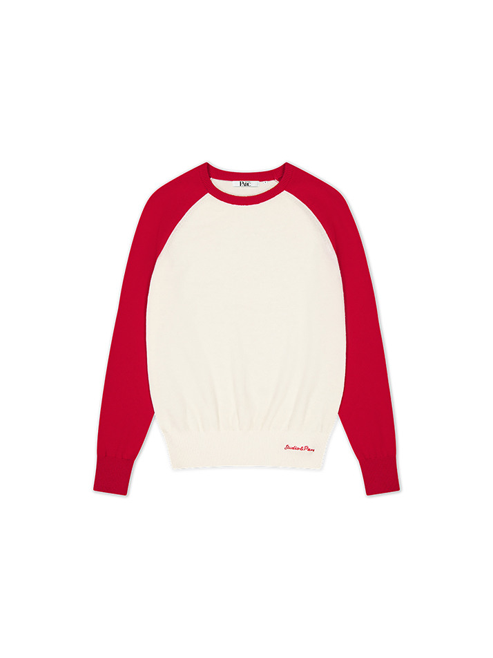 (UNI) Raglan Color Wool Knit_Red