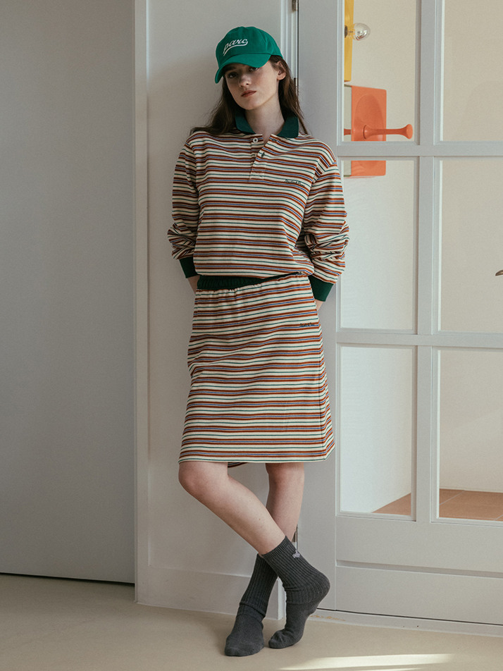 (WOMEN) Multi Stripe Jersey Skirt_Green