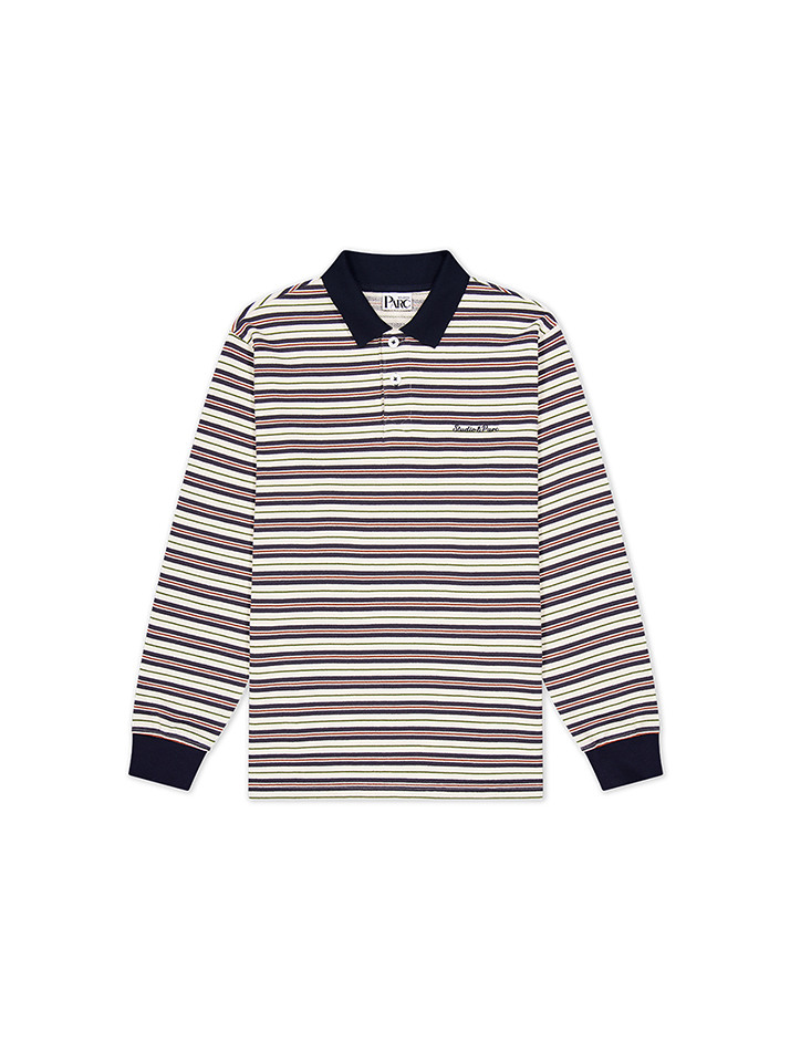 (WOMEN) Multi Stripe Collar T-Shirt_Navy