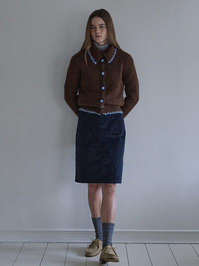 (WOMEN) Corduroy Banding Skirt_Navy