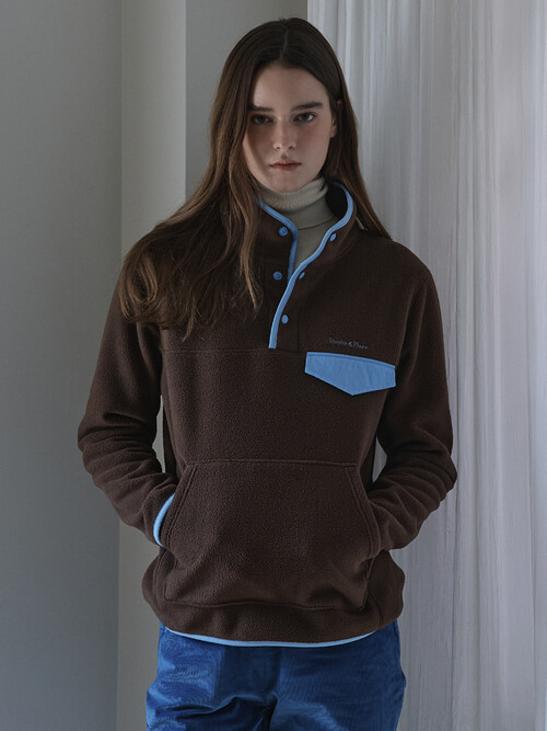 (UNI) Fleece Button Sweatshirt_Brown