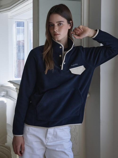 (UNI) Fleece Button Sweatshirt_Navy