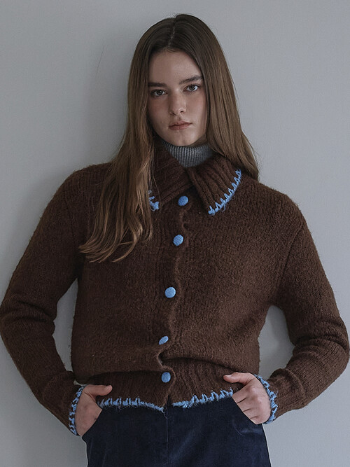 (WOMEN) Needlework knit Cardigan_Brown