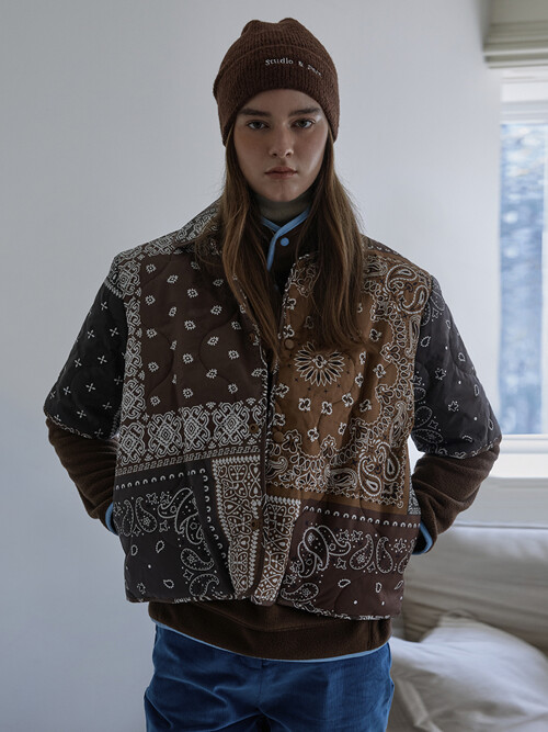 (WOMEN) Paisley Short Sleeve Quilting Jumper_Brown