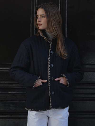 (WOMEN) Needlework Wool Quilting Jacket_Navy