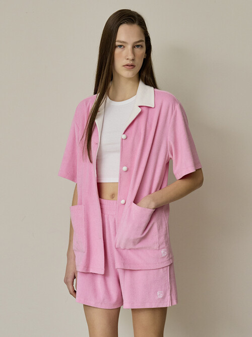 (WOMEN) Terry Collar Contrast Jacket_Pink