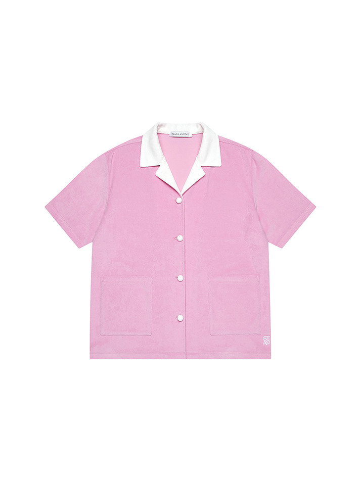 (WOMEN) Terry Collar Contrast Jacket_Pink