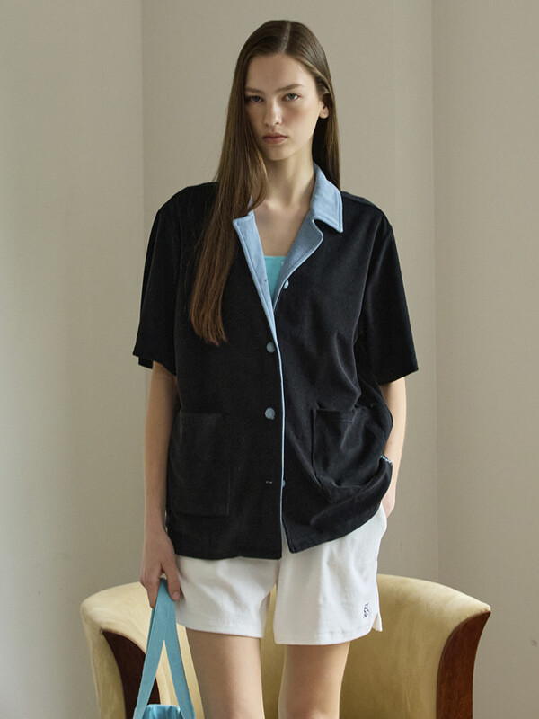 (WOMEN) Terry Collar Contrast Jacket_Black