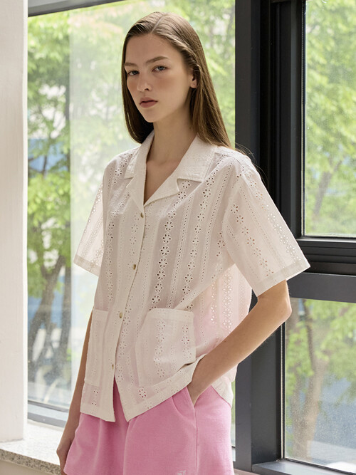 (WOMEN) Punched Jacquard Shirt_Off White