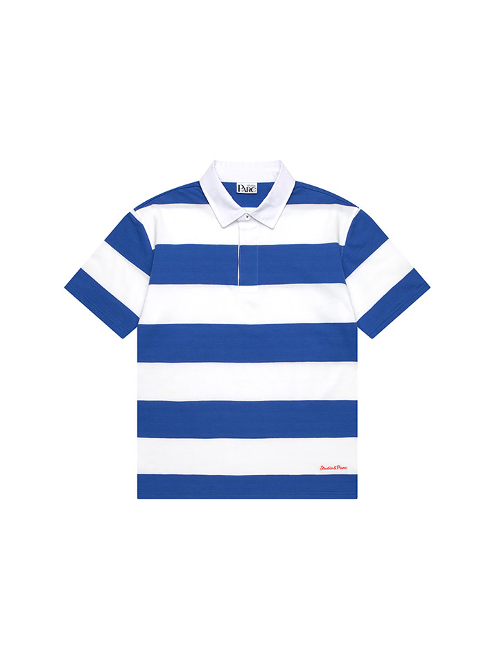 (UNI) Striped Short-Sleeve Rugby T-Shirt_Blue