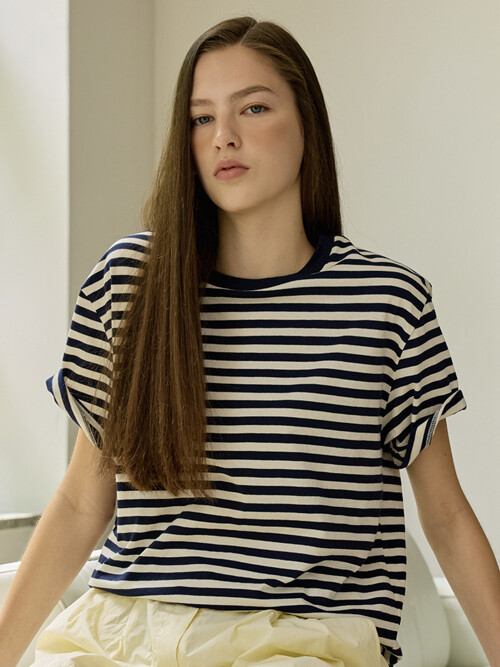 (UNI) Striped Short-Sleeve T-Shirt_Navy