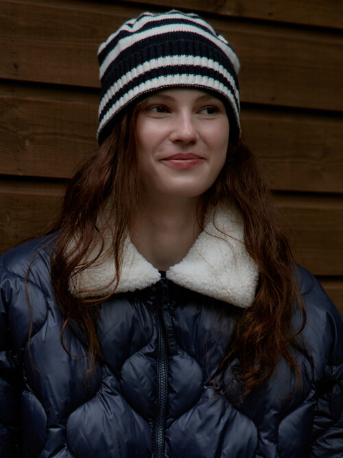 Stripe Wool Beanie_Navy