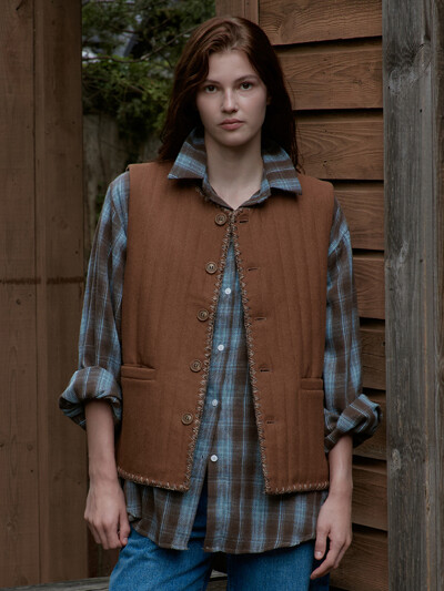 Needlework Wool Quilting Vest_Brown