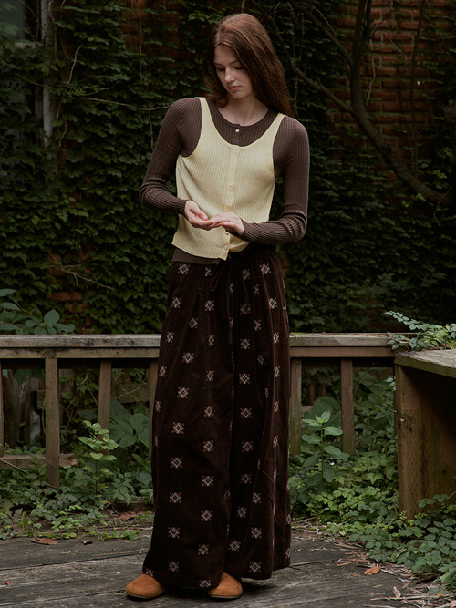Ethnic Corduroy Wide Pants_Brown