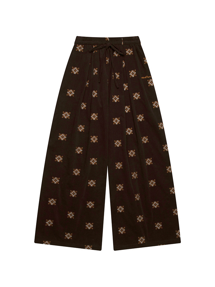 Ethnic Corduroy Wide Pants_Brown