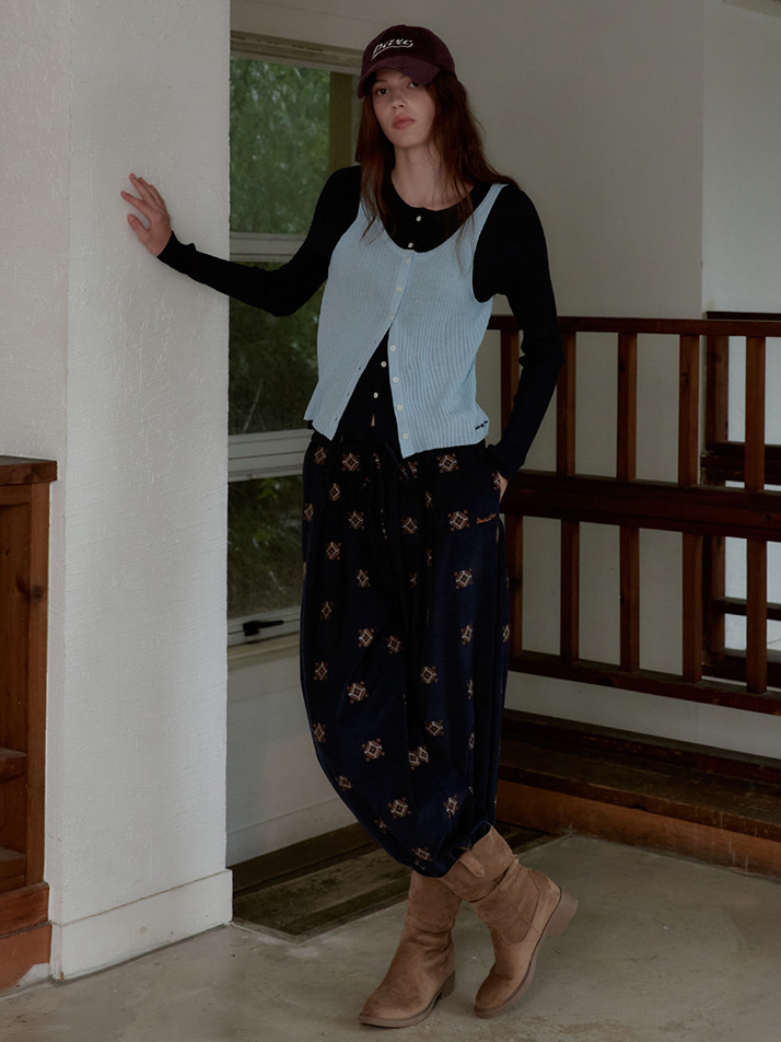 Ethnic Corduroy Wide Pants_Navy