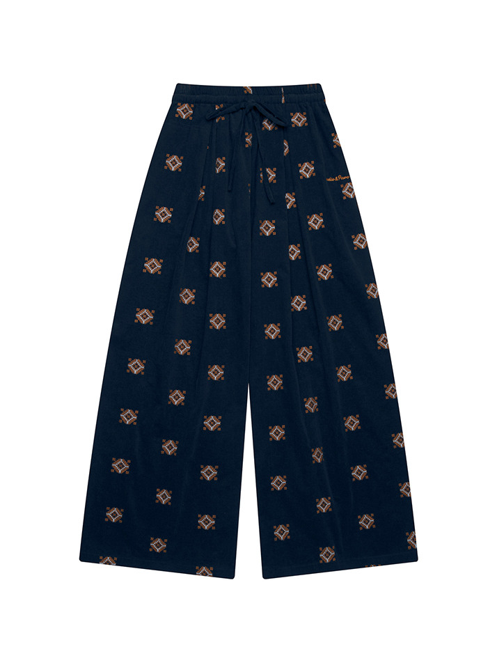 Ethnic Corduroy Wide Pants_Navy