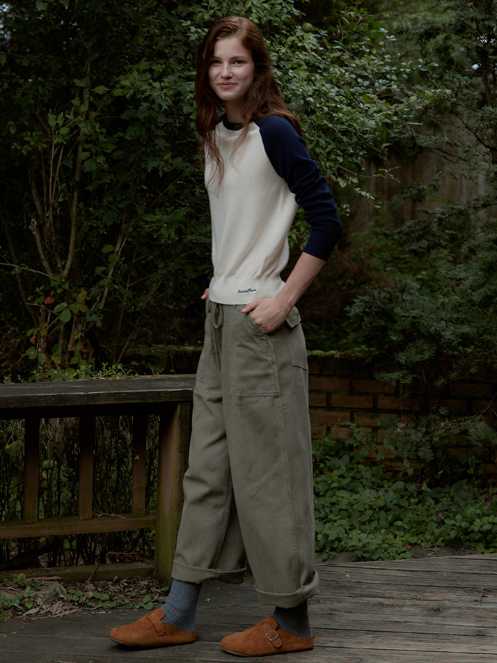 Semi Wide Cotton Pants_Khaki