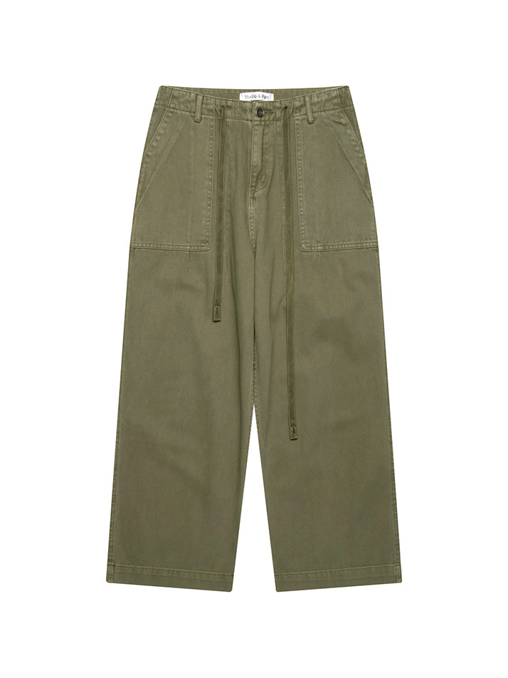 Semi Wide Cotton Pants_Khaki