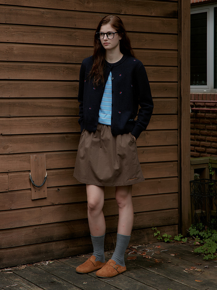 Contrast Waist Skirt with Inner Shorts_Brown