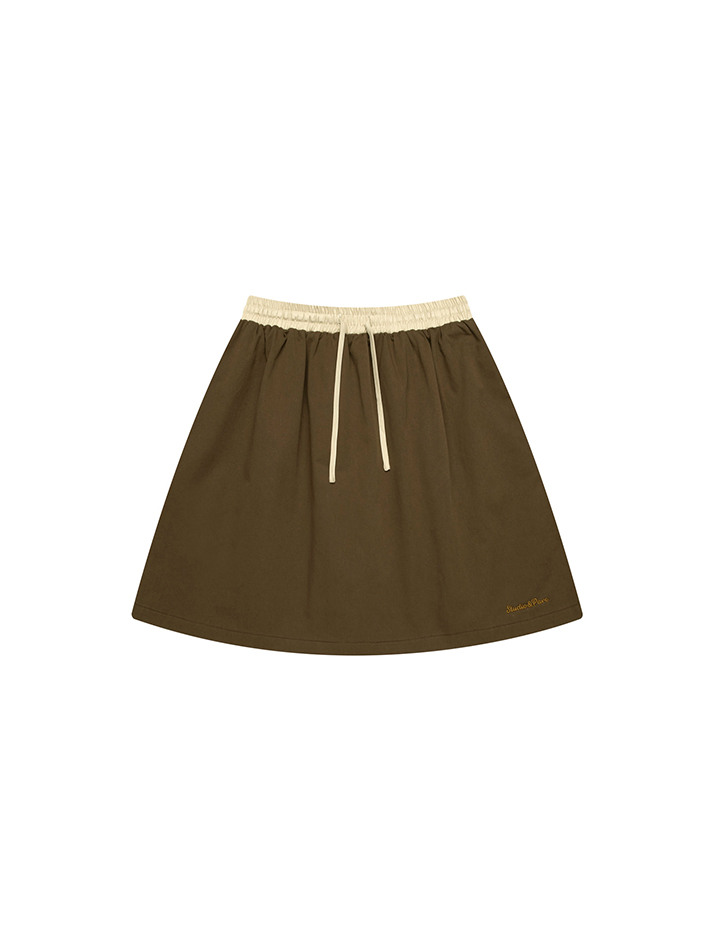 Contrast Waist Skirt with Inner Shorts_Brown