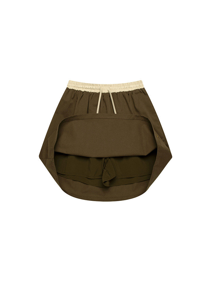 Contrast Waist Skirt with Inner Shorts_Brown