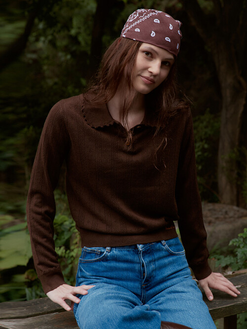 Openwork Collar Wool Knit_Brown