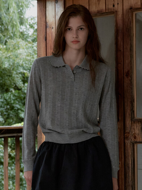 Openwork Collar Wool Knit_Grey