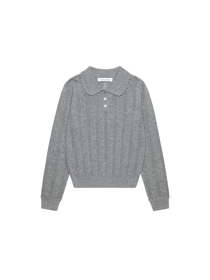 Openwork Collar Wool Knit_Grey