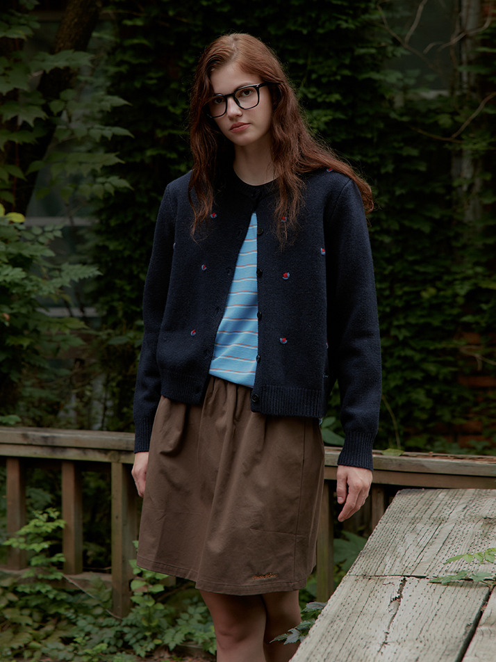 Wool 100% Flower Cardigan_Navy