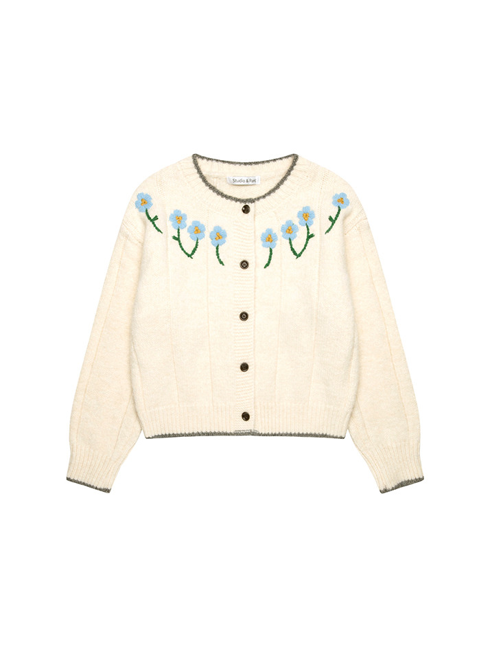 Flower Heavy Gauge Cardigan_Ivory