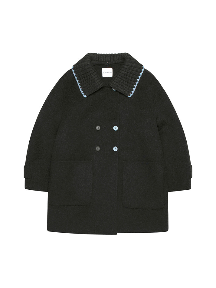 Collared Knit Wool Half Coat_Charcoal