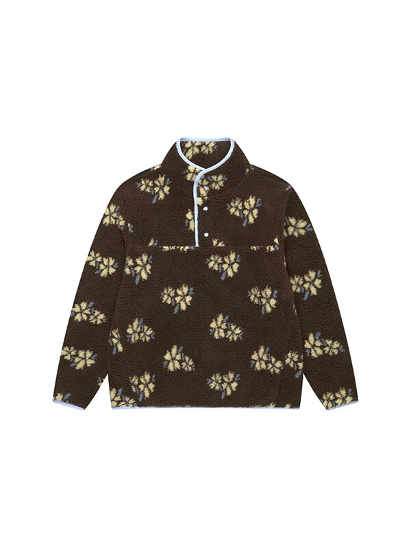 Floral Fleece Button Sweatshirt_Brown