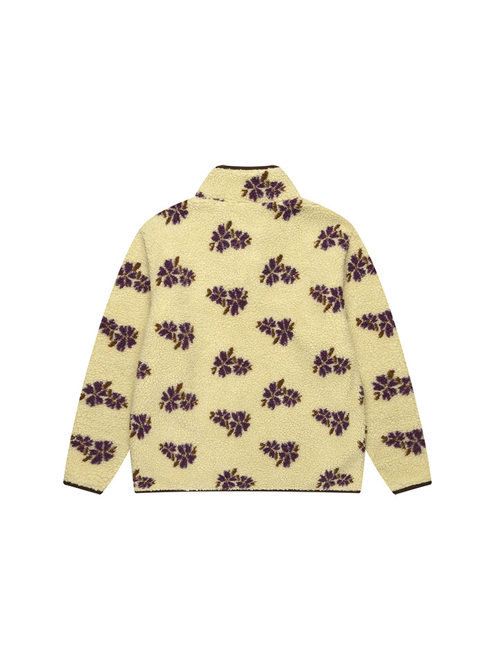 Floral Fleece Button Sweatshirt_Beige