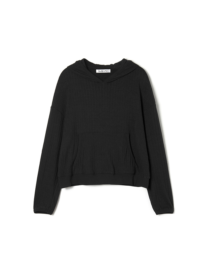 Line Textured Hooded T-Shirt_Charcoal