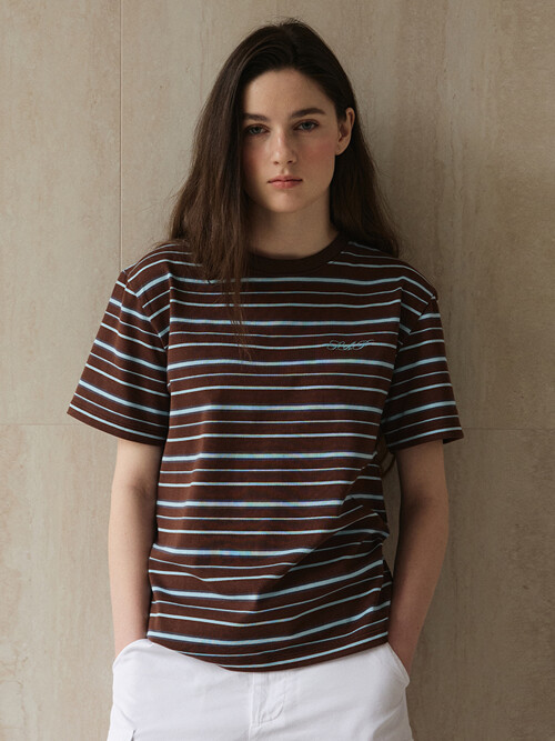 Multi Striped Short Sleeve T-Shirt_Brown