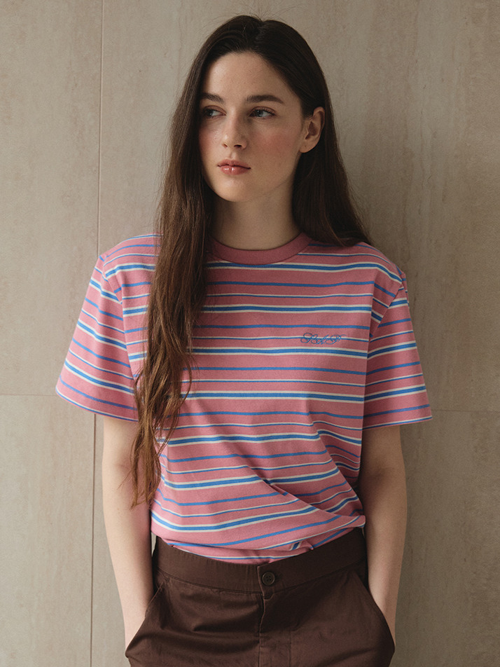 Multi Striped Short Sleeve T-Shirt_Pink