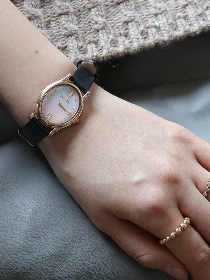 Gem-Rosegold/Opal (Black leather)