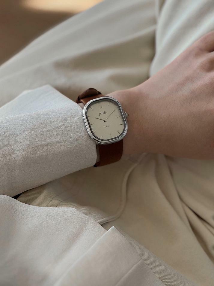Louise-Silver/Vintage Ivory (unisex) (Brown leather)