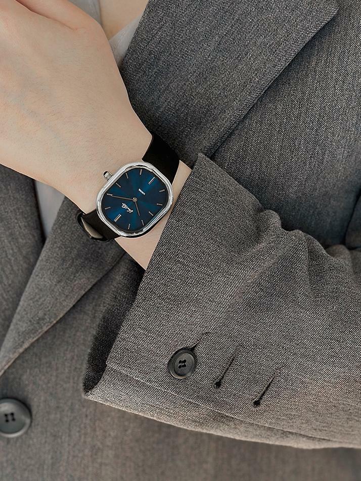 Louise-Silver/Blue (unisex) (Black leather)