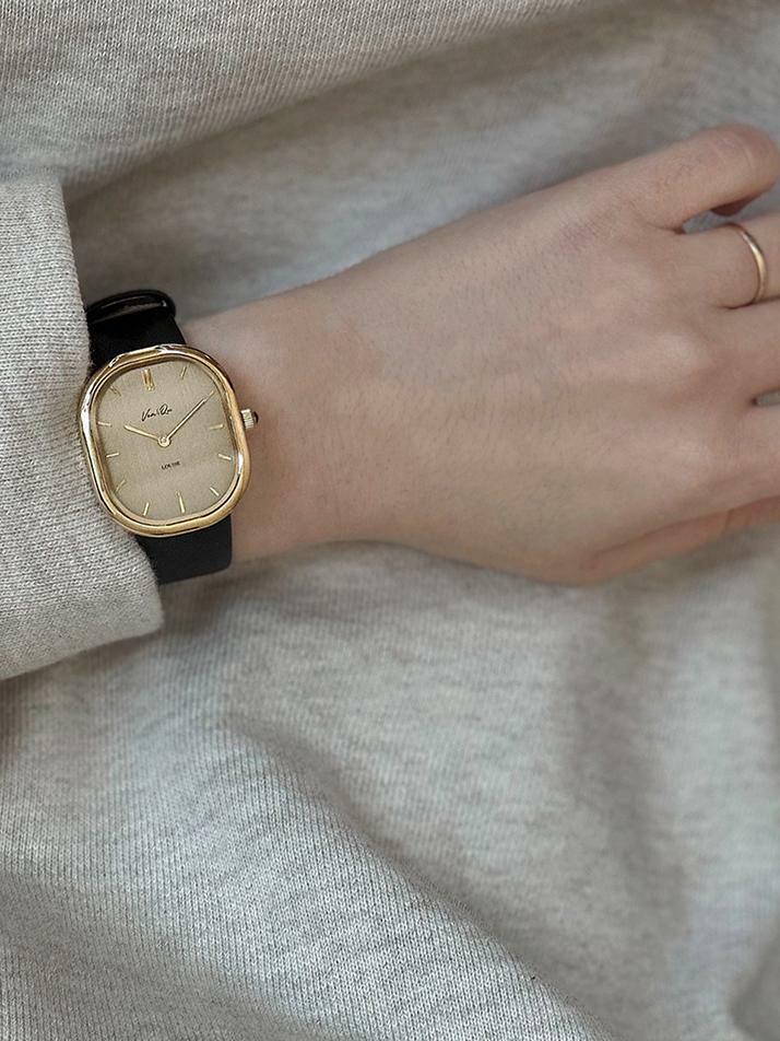 Louise-Gold/Vintage Gold (unisex) (Black leather)