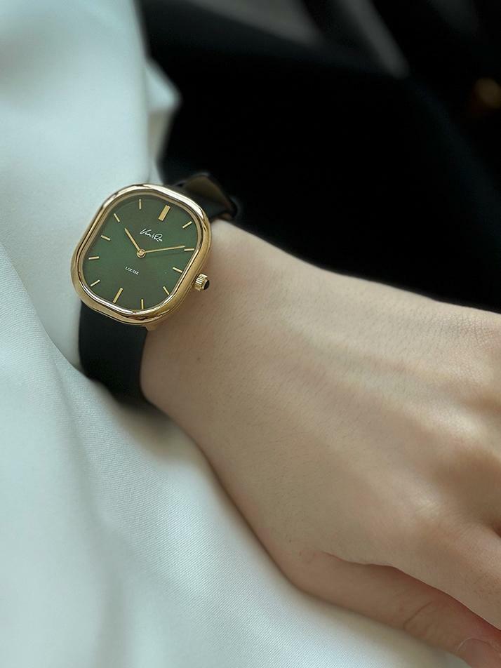 Louise-Gold/Vintage Green (unisex) (Black leather)