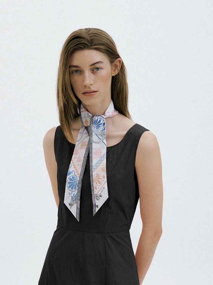 Centaur-Ivory Long Twilly Silk Scarf