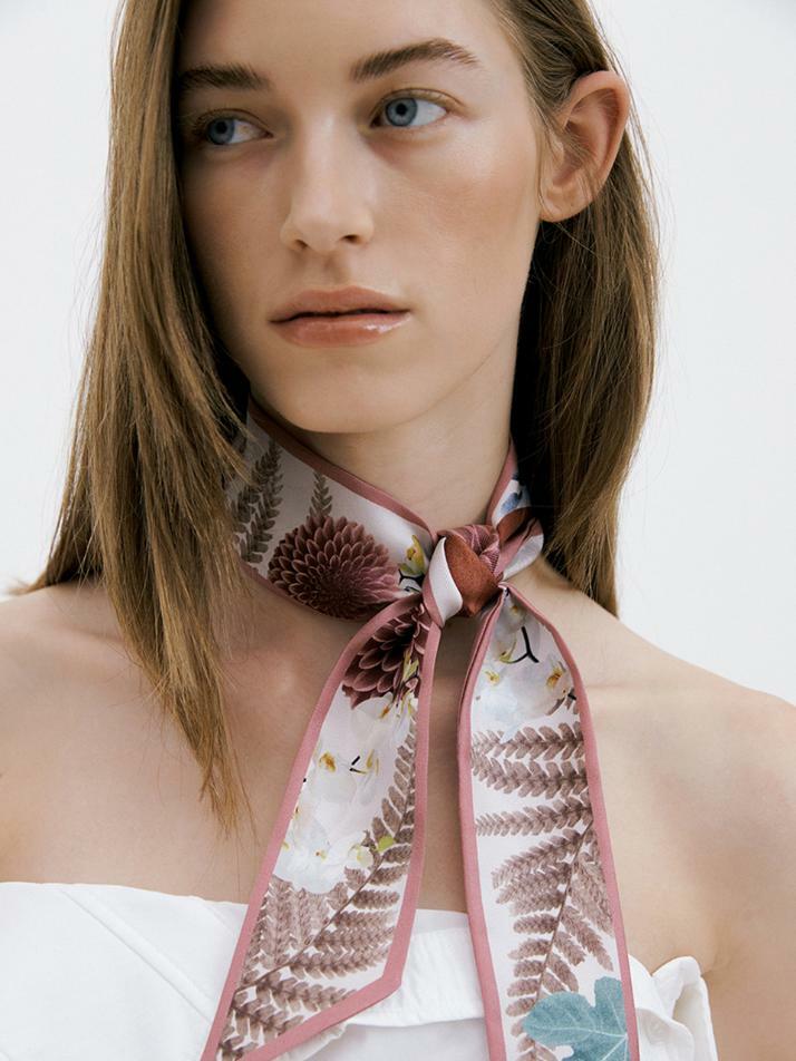Wild Garden-Indie Pink Long Twilly Silk Scarf